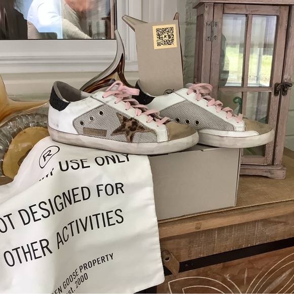 Golden Goose Super-Star Double Quarter w/Leopard Horsy...